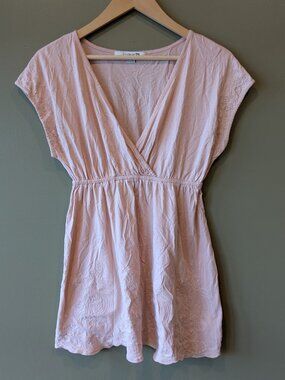 Forever 21 Pink Babydoll Top Small V Neck 90s Y2K Boho Empire Embroidered Whimsy